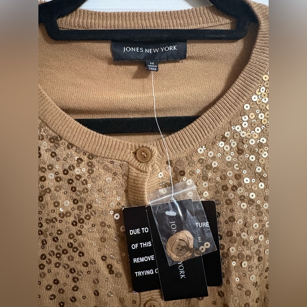 Jones New York NWT women's cardigan button down sequins brown size M - Picture 2 of 4